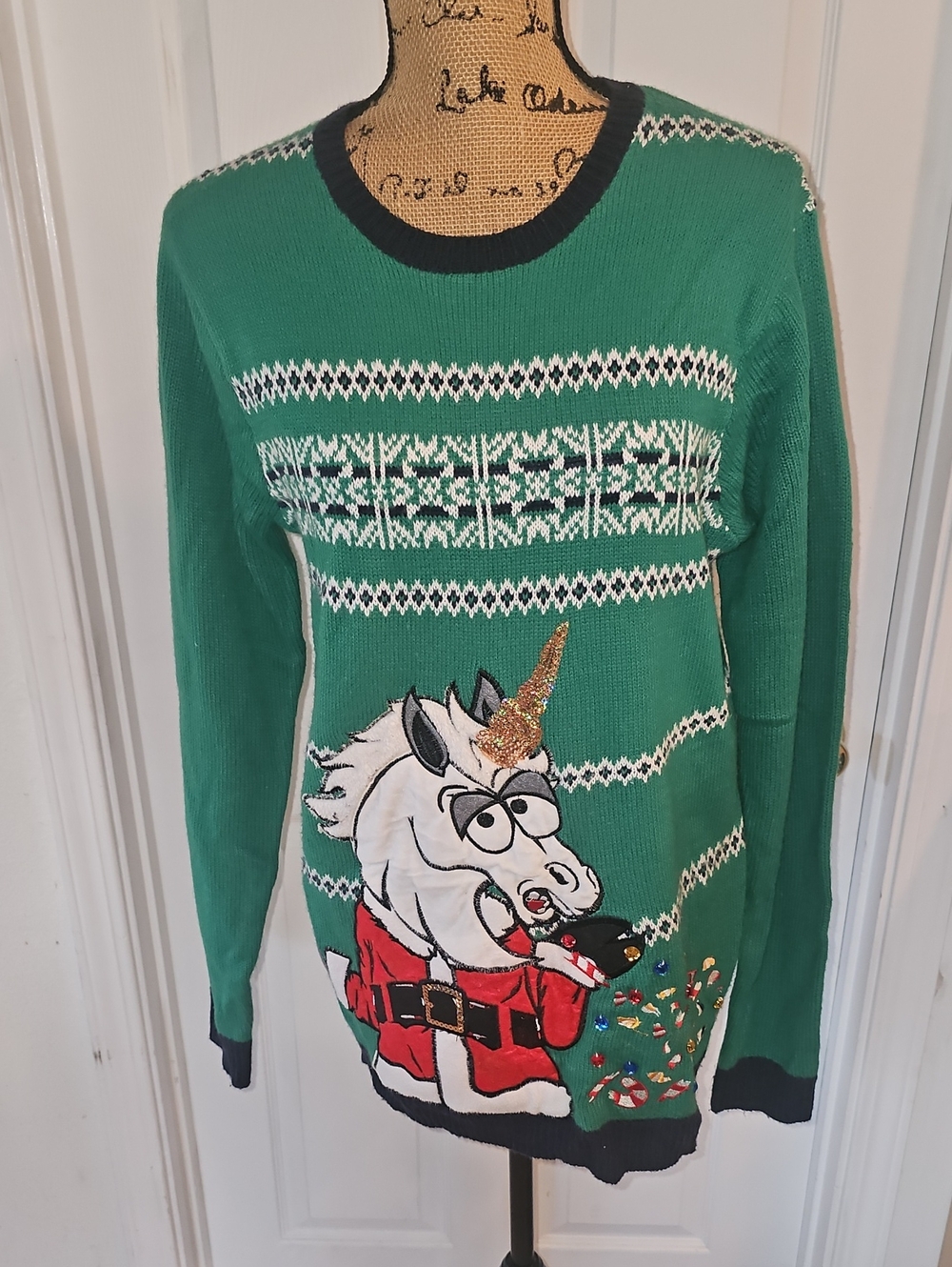 Green Crewneck Holiday Unicorn Sweater